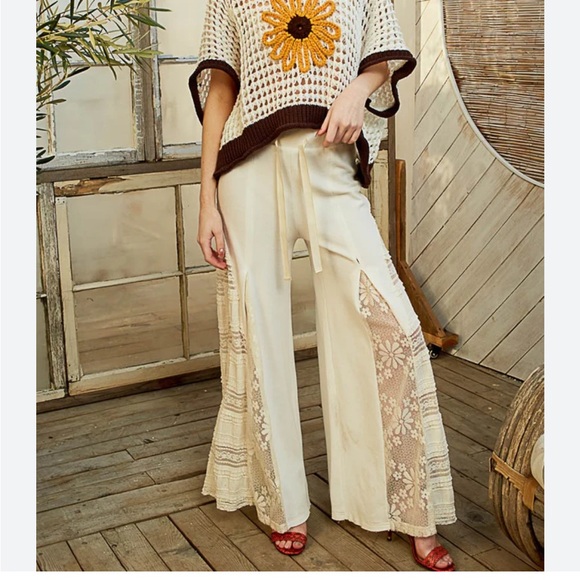 POL Crochet Flower Knit sweater Top medium boxy oversized - Picture 2 of 12